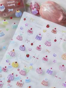 1 cái bánh pudding màu hồng tím, bánh pudding anh đào dâu tây, nĩa nhỏ, nơ, trái tim, ngôi sao, phong cách Lolita ngọt ngào dịu dàng, miếng dán móng tay tự dính 5D cho nữ, trang trí móng tay Kawaii cho hàng ngày và các bữa tiệc. - Nhiều màu - Xem 2