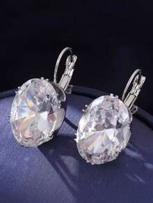 1 Đôi bông tai khoen tròn kiểu dáng cổ điển xuyên biên giới Châu Âu và Mỹ, đính đá Zirconia hình bầu dục sáng bóng, khảm đồng. - Nhiều màu - Xem 7