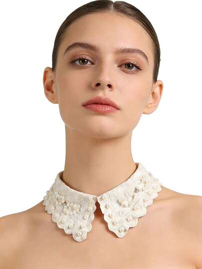  1 Pc Vintage Lace Faux Pearl Fake Shirt Collar, Fake Collar Decoration Collar For Women