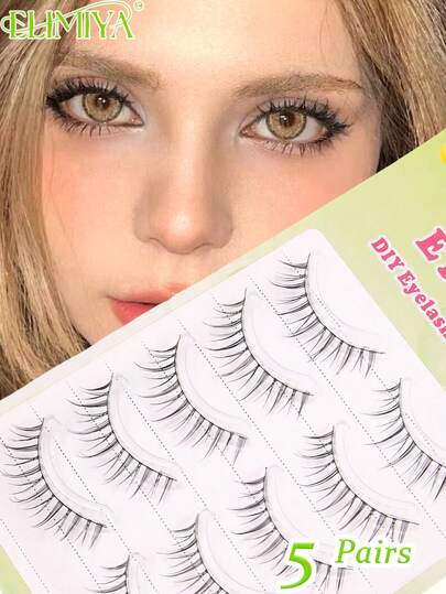 5 Pairs Lightweight Curly Tapered Black Thin Wispy Natural Look False Eyelashes, Suitable For Everyday Eye Makeup