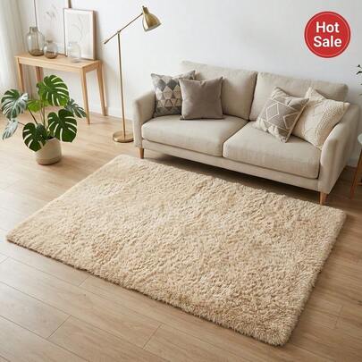 1 件米色 1.4 英寸超柔软长毛地毯，520 克/平方米厚绒毛地毯，带 0.24 英寸记忆海绵，防滑蓬松地毯，适用于客厅和卧室