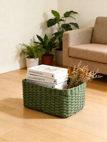 1pc/3pcs Handmade Woven Storage Baskets Set, Paper Rope Woven Organizer Baskets, Home Storage & Organization, Suitable For Living Room, Bedroom, Cabinet, Office, Home Decor, Rustic Style Storage Baskets - Army Green - View 2