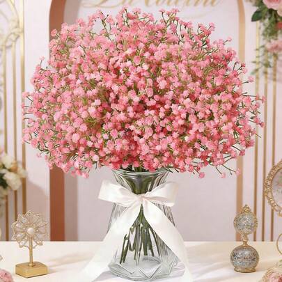 6支/3支/1支仿真满天星假花，长茎，适用于新娘捧花、婚礼走道装饰、婚礼中心装饰、婚礼椅背装饰、户外婚礼装饰、DIY婚礼花艺装饰、婚礼拱门花艺布置、婚礼餐桌中心装饰