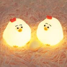 Silicone Tap Chicken Night Light, Rechargeable Bedside Lamp, Eye-Caring Sleep Light, Ideal Gift For Boyfriend/Girlfriend - Chicken [Warm Light + Three Dimming Levels + Timer] - View 6