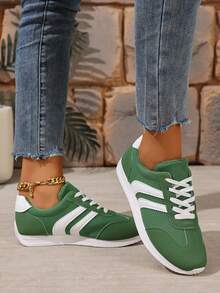 scarpi sportivi di moda verdi per donne taglia comoda, scarpe scolastiche per studenti, scarpe sportive casual comode con lacci e blocchi di colore, scarpe da ginnastica per donne - Verde - Visualizzare 6