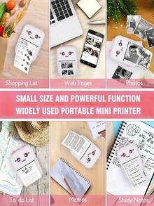 1 pieza Impresora + 5 rollos de papel, Impresora de fotos de bolsillo mini, Impresora térmica portátil sin tinta, Pegatinas de papel de transferencia de 57 mm, Impresora inalámbrica Bluetooth 200 dpi, Rosa - Impresora rosa con 5 rollos de pegatina blanca. - Ver 4