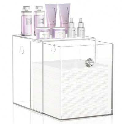 Face Towels Holder, Stackable Acrylic Organizer Compatible With  Towel XL, Bathroom Vanity, Dresser Holder, Dustproof Multipurpose For Makeup, Skincare, Clear