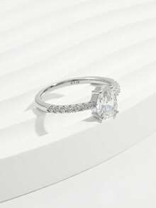 1枚优雅时尚经典简约闪亮925银水滴形单钻戒指，适合女性，可作订婚、结婚、约会、派对礼物。 - 銀色 - 查看 3