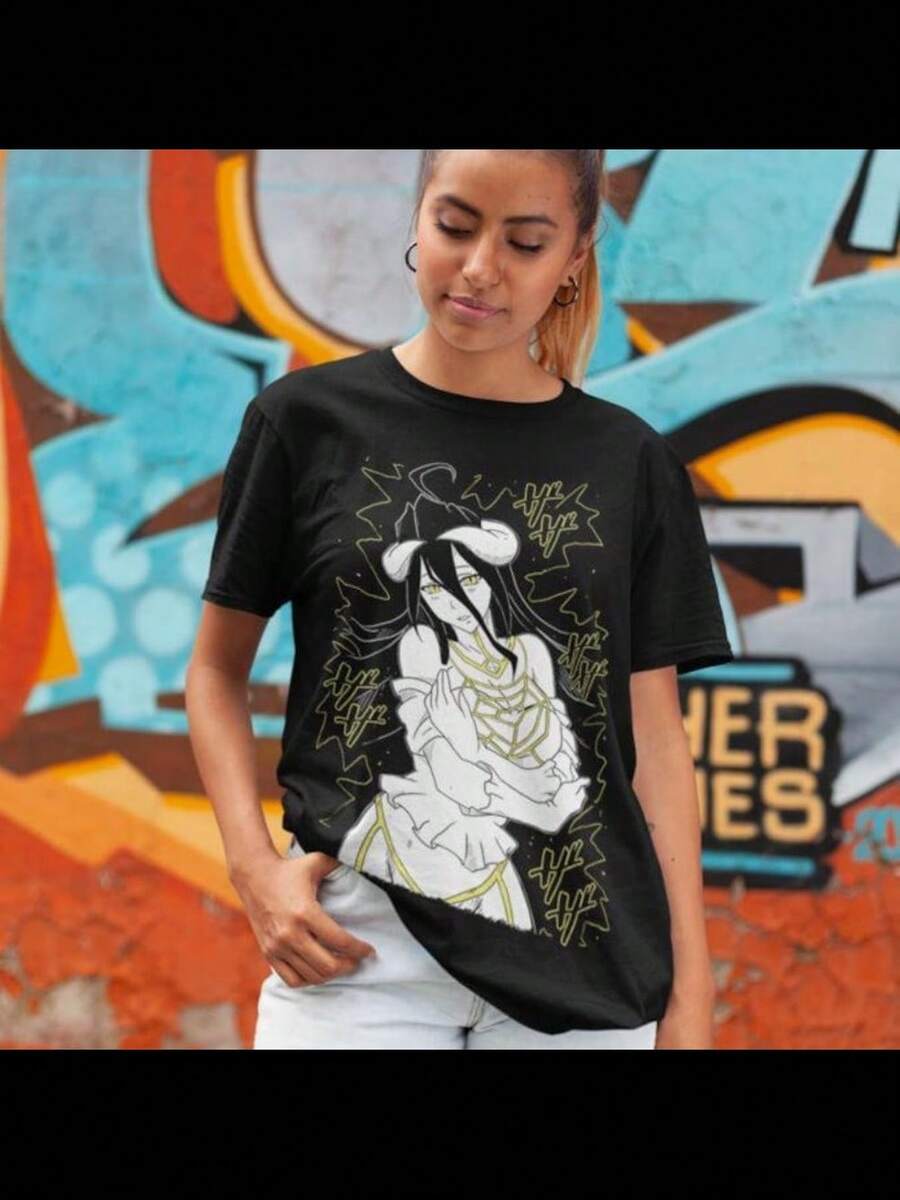 Albedo Overlord Tshirt, Anime Overlord Character, Demon Girl, Succubus, Ainz Ooal Gown, Momonga, Tomb Of Nazarick, Anime Streetwear - Black - View 1