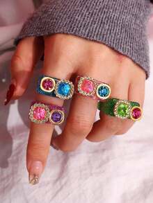 Bộ 4 chiếc nhẫn nhựa pha lê hình bánh macaron sang trọng, thanh lịch, phóng khoáng dành cho nữ, phù hợp với trang phục hàng ngày, lễ hội và tiệc tùng. - Nhiều màu - Xem 10