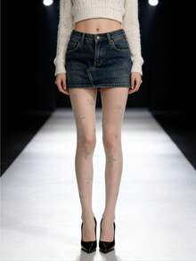 1 đôi tất họa tiết ngôi sao đính đá có thể tùy chỉnh, tất trắng mỏng đính đá hình ngôi sao, quần tất Lolita mỏng nhẹ, bền chắc. - Nhiều màu - Xem 5