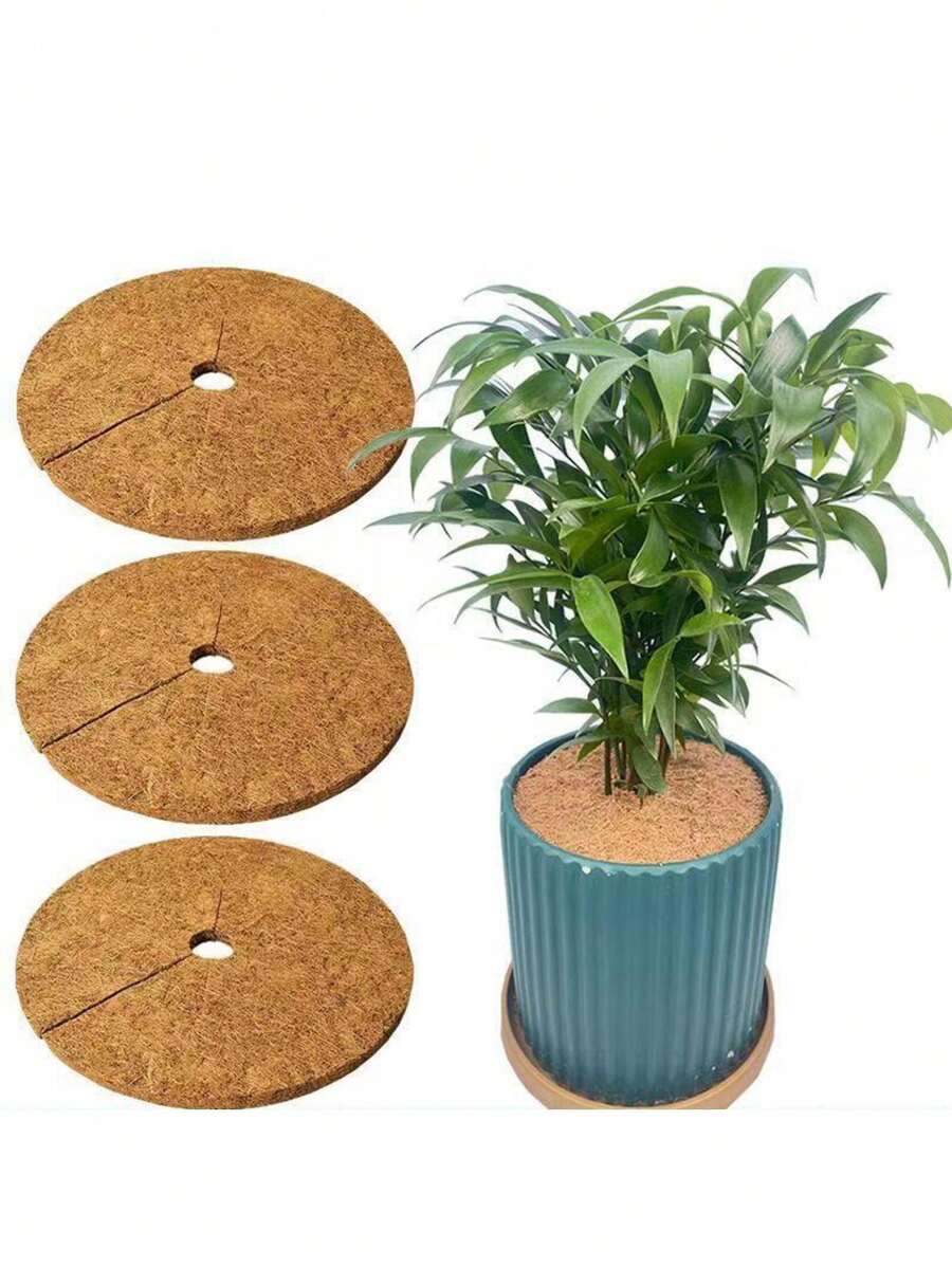 3pcs 35cm Coconut Fiber Planter Mats, Round Open Flat Pads, Prevent Grass Growth & Soil Leakage, Gardening Tools - Multicolor - View 1