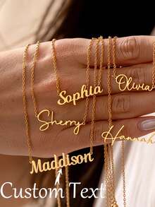 Customized Name Necklace Pendant, Stylish And Simple Personalized Handmade Cursive Letter Necklace, Stainless Steel Name Necklace, Mother's Day Jewelry, Valentine's Day Gift For Her, Exquisite Women's Necklace. - Multicolor - View 2