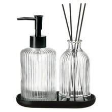 Bathroom Set Glass Tray Diffuser Room Freshener Liquid Soap Dispenser Bathroom Hygiene Luxury 557 - Minh bạch - Xem 3
