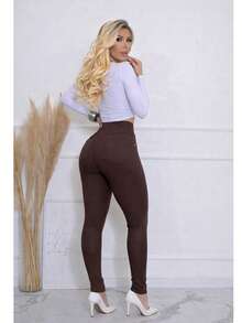 Women's High-Waisted Shaping Riding Leggings With Pockets, Roma Knit - 鏽棕色 - 查看 6