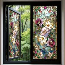 1/5 piezas Película de ventana de vidrio de colores estilo europeo, material de PVC resistente al agua con efecto estático, diseño de flor de magnolia y copo de nieve azul, protección de privacidad para decoración de ventanas del hogar - Multicolor - Ver 19