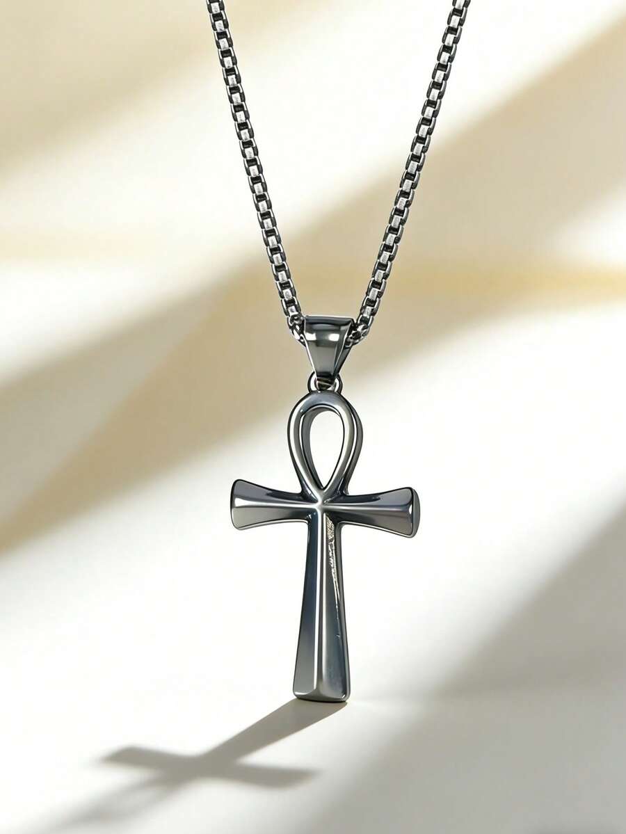 1件 H形项链，配幸运十字吊坠，时尚首饰 - 銀色 - 查看 1