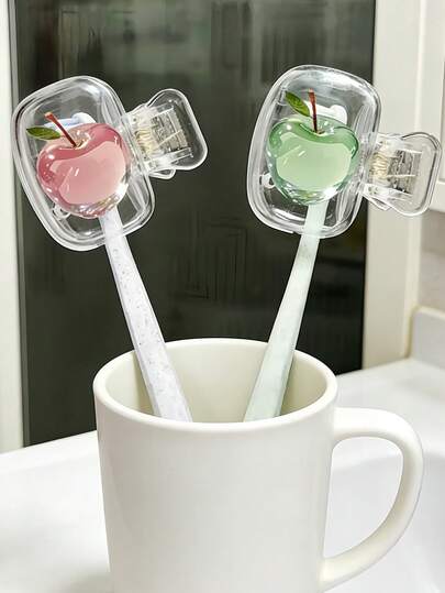 红苹果和青苹果图案便携式牙刷头套、收纳盒、牙刷保护套支架，是家庭和商务旅行、日常使用和户外旅行的必备浴室用品。