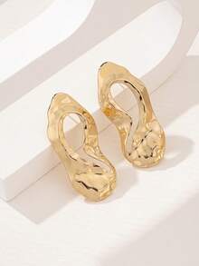 1 Pair Asymmetrical Geometric Hollow Stud Earrings For Women - Yellow Gold - View 4