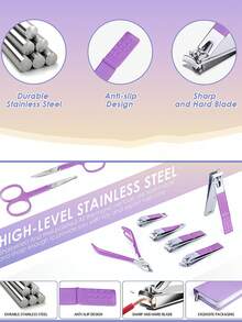 9/18/30pcs Purple Manicure Set, Stainless Steel Nail Clipper Set, Sharp & Durable Beauty Tools, With Zipper Travel Case, Unisex Nail Clipper Set, Great Gift Choice - Multicolor - View 5