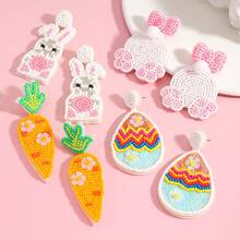 Pendientes hechos a mano con cuentas de estilo bohemio, lindos pendientes de conejo, zanahoria y huevo para Pascua y vacaciones de primavera - Multicolor - Ver 5