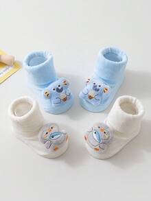 2 Pairs 2026 Spring A-Class Cotton Cartoon Baby Socks, Soft & Skin-Friendly Newborn Infant Rattle Socks - Multicolor - View 6