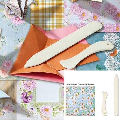 (12 st slumpmässiga kartonger + 2 st veckverktyg) Grundläggande verktyg och matchande kartong för bokbindning eller origami, lämplig för scrapbooking, kalendertillbehör