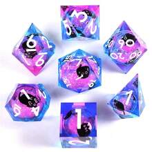 7颗黑猫主题骰子套装 - 彩虹液体填充多面骰子，适用于龙与地下城、万智牌、开拓者和其他桌面角色扮演游戏 - 彩色 - 查看 14
