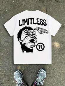 [New Products Arrive With Great Power] Men'S "Limitless" Graphic T-Shirt |   Bold "You Can't Stop Me" Design, Beige With Black Print, Casual Streetwear, Machine Washable, Short Sleeve, Round Neck, Summer Tee For Adults, Comfortable Fit  Vintage T Shirts,Graphic T Shirt - trắng - Xem 7