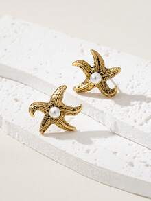 1 Pair Fashionable Versatile Retro Starfish Earrings - Multicolor - View 2