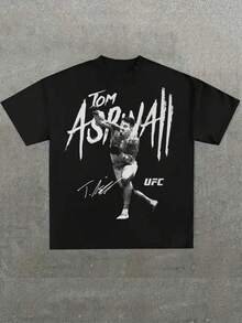 Local -65 Retro Tom Aspinall Fight Stance Graphic Print TeeCasual PrintComfortable And VersatilePure Cotton 220g Printed - Black - View 1