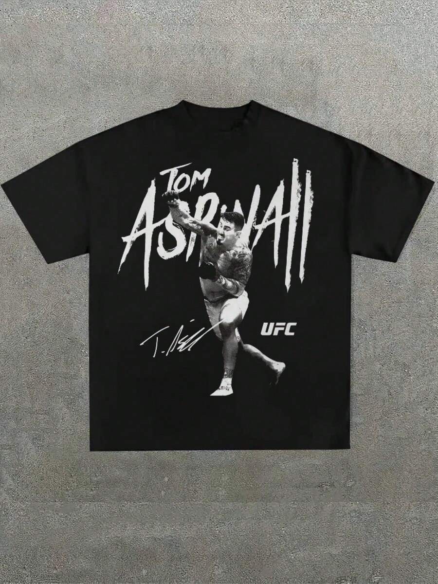 Local -65 Retro Tom Aspinall Fight Stance Graphic Print TeeCasual PrintComfortable And VersatilePure Cotton 220g Printed - Black - View 1