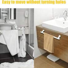 多功能毛巾架，不锈钢浴室毛巾架，无需钻孔，节省空间设计，毛巾杆悬挂式支架，适用于浴室、厨房、酒店橱柜等。 - 白色 - 查看 5