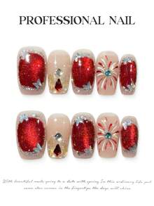 Cat Eyes Glitter Butterfly Nail Art Fake Nails 10 Pieces Short Design For Party Wedding - Multicolor - View 5