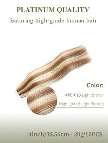DNE HAIR 10件組 100% 真人髮 無縫隱形接髮片，14-22英吋長，#P6/613 淺棕色挑染金髮 直髮，絲滑無縫，頂級品質，髮尾厚實，適合細髮，適合女性日常使用與美髮沙龍 - S6/613 - 查看 15