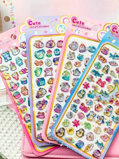 3D卡通浮雕贴纸，趣味儿童装饰贴纸，防水透明水晶贴纸，DIY贴纸材料。装饰贴纸礼品。家居装饰，派对装饰，生日礼物，各种节日礼物，时尚单品。DIY。送给朋友或伴侣的礼物。毕业典礼/开幕式。返校礼物/毕业礼物。情人节礼物。装饰贴纸，返校必备。派对