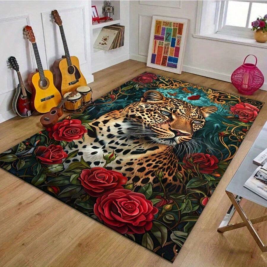 Luxurious Flowers And Exquisite Tigers Pattern Flannel Carpet, Vibrant And Energetic , 2D Digital Printing, Non-Slip Rubber Bottom, Multiple Sizes Available. Suitable For All Seasons, Washable, Machine Washable, Comfortable, Unique, Suitable For Him, Her, Family Members, Boyfriend, Girlfriend, Father, Family Members, Mother, Lover, Daughter, Son, Grandfather, Grandmother, Teacher, Doctor, Nurse, Friend, Classmate, Pet. As Birthday Gifts, Household Items, Wedding Items, Souvenirs, Home Decoration, Daily Life, Office Decoration, Birthday, Anniversary, Valentine's Day, Thanksgiving, Graduation Season, Christmas, Halloween, Mother's Day, Father's Day, Wedding, New Year Gift Decoration. Suitable For Shopping Centers, Restaurants, Kitchens, Bathrooms, Living Rooms, Bedrooms, Corridors, Balconies, Outdoor Doors, Door Mats, Entrance Mats, Non-Slip Mats, Offices, Cafes, Piano Room Floor Decoration - 多色4 - 查看 1