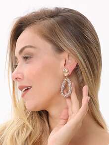 1对闪亮水晶链水滴形水钻吊坠耳环（女士款） - 風格 - 查看 5