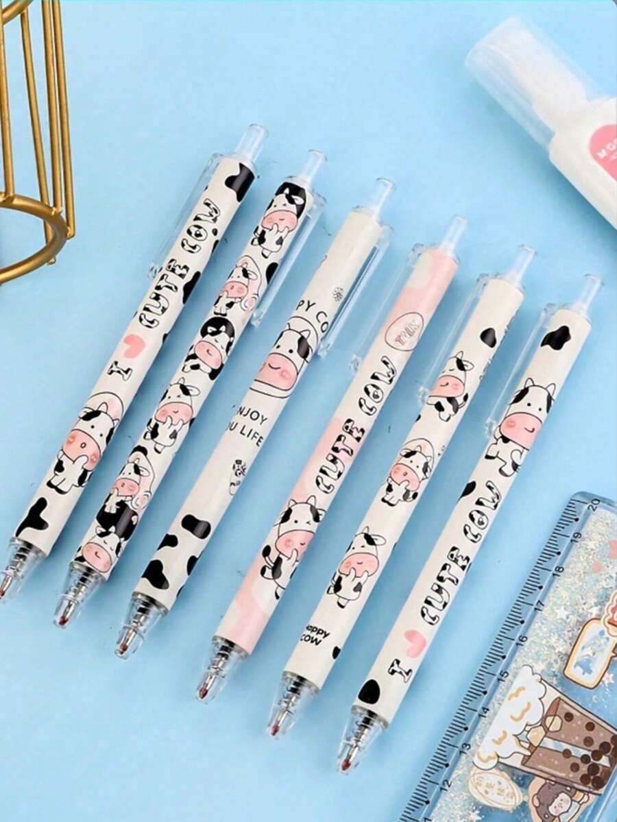 6支装按动式圆珠笔套装，仿皮材质，熊/恐龙/宇航员/兔子/青蛙图案，书写流畅，适合学生、学校和办公室使用，日常必备多支装 - 套裝 - 查看 1