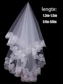 1 件新娘婚纱头纱，长蕾丝简约风格新娘面纱情人节情人节秋季女士服装 - 白色 - 查看 9