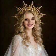 1pc Crown Headband With Halo Design, Ideal For Creating Goddess-Like Looks At Fashion Shows, Parties, Travels, Eid, Ramadan, And Other Festive Occasions - Gold - View 4