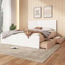 Double Bed, Wooden Bed Frame 160*200cm With 2 Drawers, Modern Bed Including Bed Frame And Slatted Base - 207*80*165cm (L*H*W) In Oak/White (With Mattress) - White - View 7