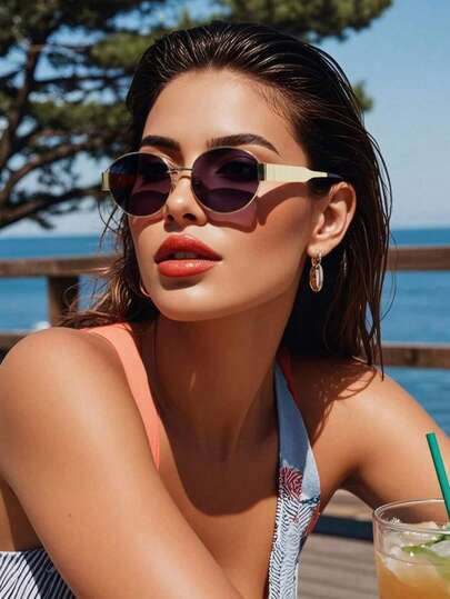 1 Pair Fashionable Y2K Round Frame , Suitable For Beach And Travel, Retro Square Frame, Suitable For Outfits And Back To School Season