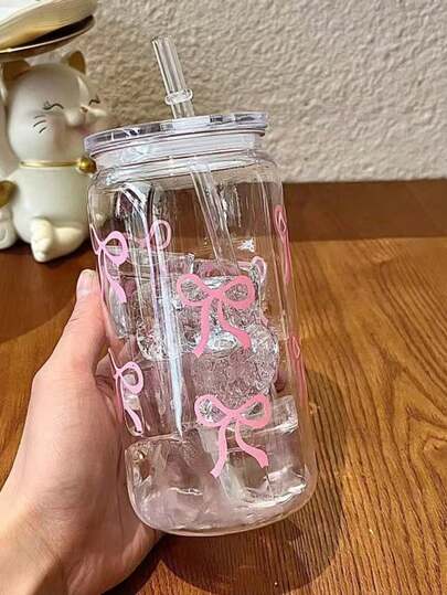 1pc Butterfly Print Water Bottle With Lid And Straw, 16oz, Suitable For Iced Coffee, Tea, Juice, Milk Etc. For Office, Restaurant, Classroom, Picnic, Party