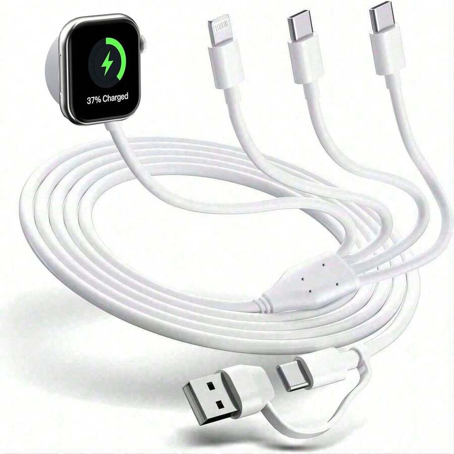 四合一 USB A/Type-C 充电器及多功能快充线。兼容 Ultra/SE/11/10/9/8/7/6/5/4/3/2/1 系列。适用于 17/16/15/14/13/12/11。 - 白色 - 查看 1