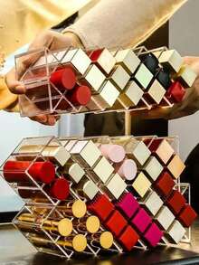 Acrylic Multi-Compartment Lipstick Storage Box, Transparent Lip Gloss Organizer Display Rack - 1PC - View 2