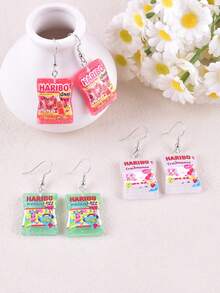 3 Pairs Gummy Candy Bag Earrings, Jewelry Decorations For Party - Multicolor - View 1