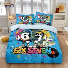 Six Seven Blue 3件組床上用品套裝，6&7印花：1件被套 + 2件枕套（不含填充物），高清晰染印，100%聚酯纖維，柔軟，拉鍊式，可水洗，適用於居家、旅行、宿舍 - 6547+SJT+C - 查看 2