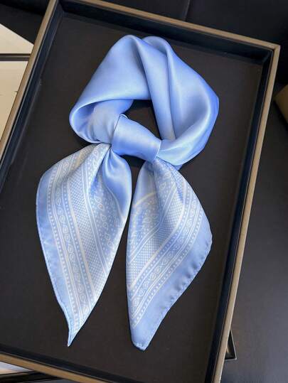 1 pieza Pañuelo cuadrado de seda sintética con estampado de flor de anacardo de unicolor, delgado y protector solar, adecuado para playa, calle, uso diario, vacaciones y decoración.