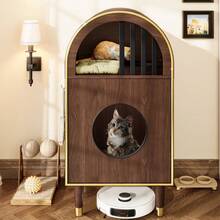 Cat Litter Box Enclosure , 2-In-1 Condo Cat Bed, Cat Shelter Furniture With Two-Level Cozy Haven For 2 Cats, Cute Kitty Condo For Sleeping, Luxury Cat House& Furniture, Espresso - A - 查看 2